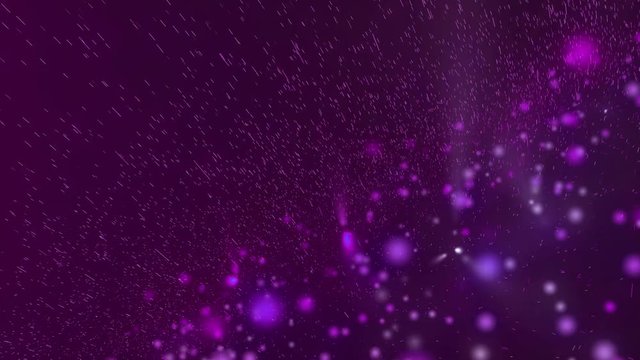Abstract animation of moving violet glowing spheres and particles
