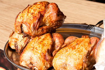 Grilled chicken on the counter market as background