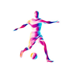 Fototapeta na wymiar Soccer player kicks the ball. The colorful abstract illustration on white background.