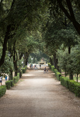 Walking route of the Villa Borghese Gardens Park . Rome, Italy