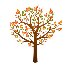 Color Autumn Tree and Leafs. Vector Illustration.