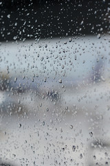 airport, rain drops on the window