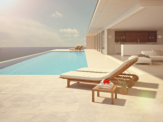 luxury swimming pool. color edit.3d rendering
