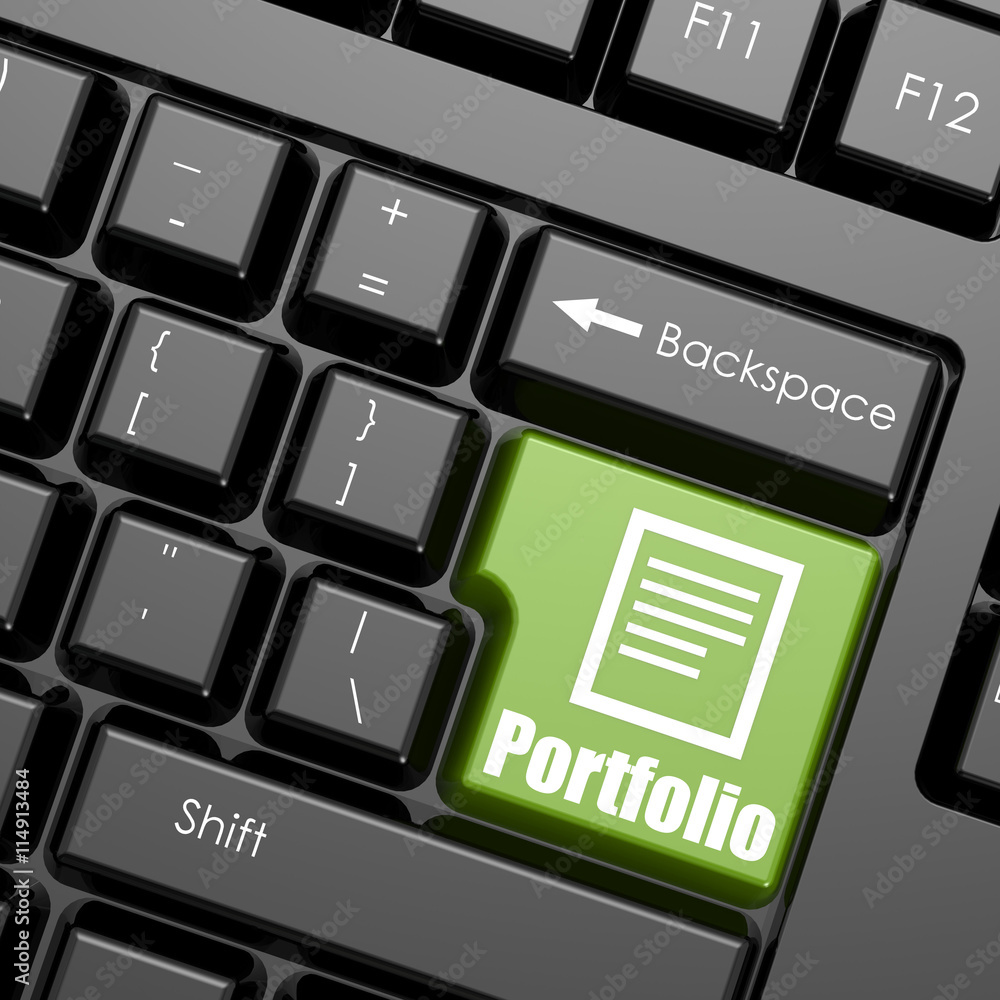 Poster computer keyboard with word portfolio