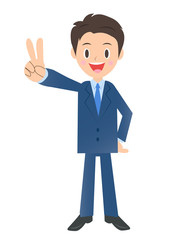 ピースサインのビジネスマン、男性会社員のイラスト素材 