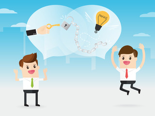 businessman discussion with coworker. manager give keyword unlock ideas and open mind to employee