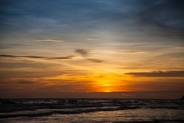 Sunset and sea waves, Beautiful gold sunset on the sea. , Sea Su
