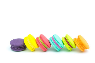 Sweet and colourful french macaroons or macaron isolated on white background, Dessert.