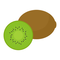 Flat icon kiwi and slice of kiwi. Vector illustration.