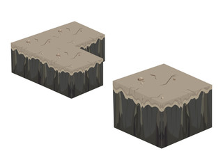 Isometric 3D cube stone  textures vector set for computer games. Cube for game, element texture, nature brick for computer game illustration