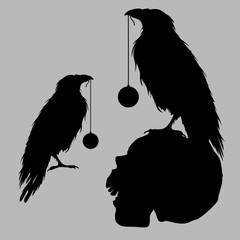 black raven bird silhouette skull