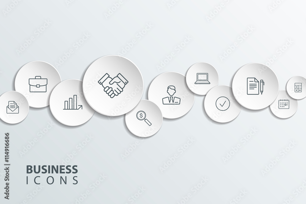 Poster Outline business and office icons set. Vector illustration for workflow layout, diagram, number options, web design.