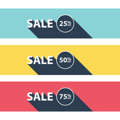 Set of sale banners. Business concept with text sale and long shadow. Sale tags. Special offer. Discount sign. Vector illustration.