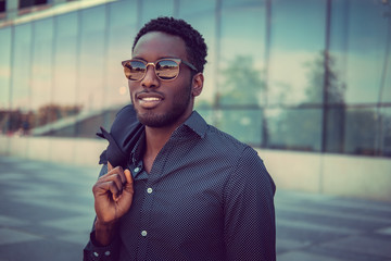 Portrait of casual black male in a city.