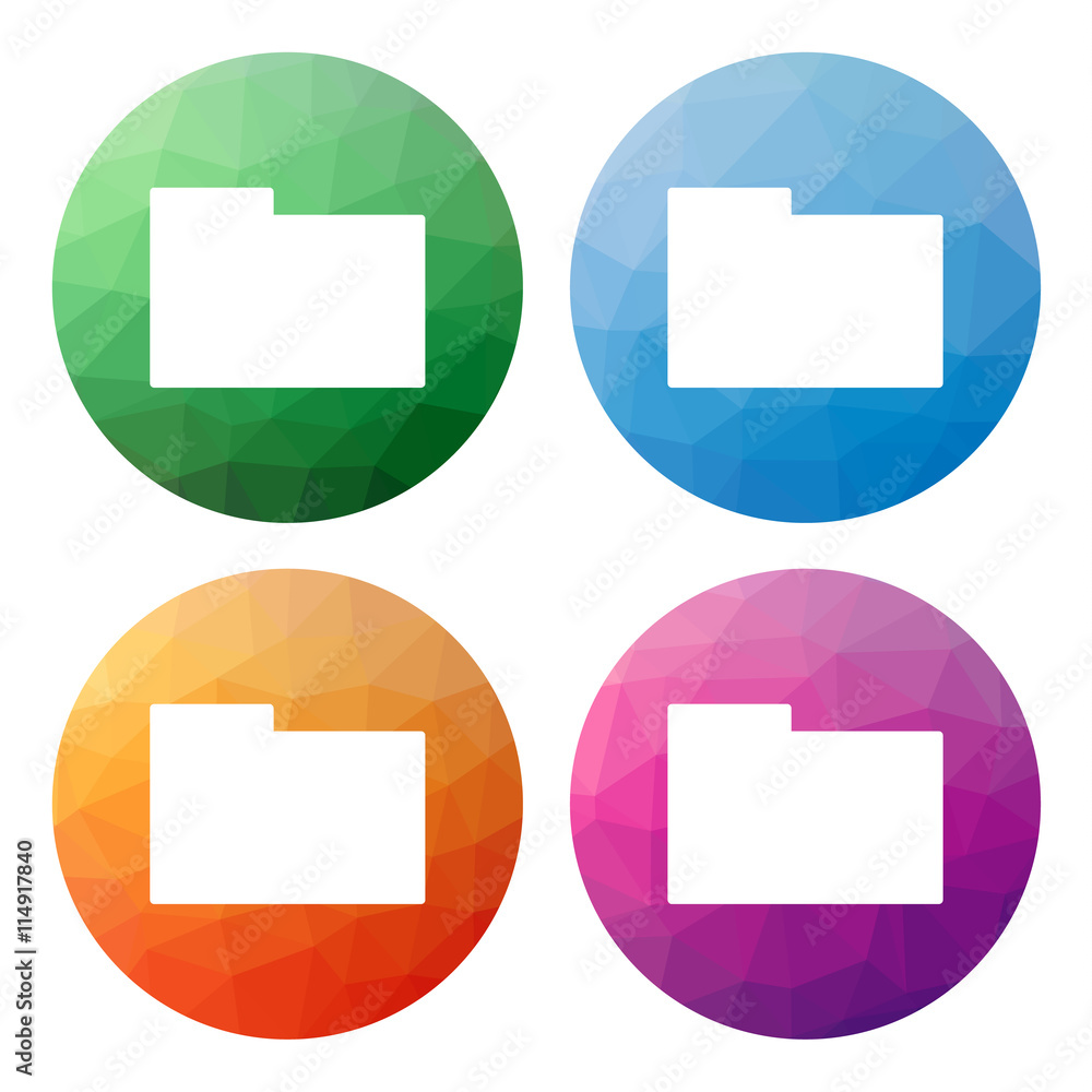 Poster collection of 4 isolated modern low polygonal buttons - mosaic abstract geometry icons for folder, d
