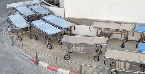 Empty Mobile Medical Beds in A Hospital