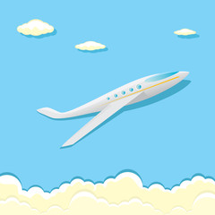 vector airplane icon. cartoon plane in blue sky