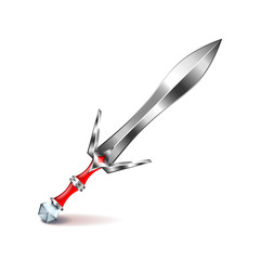 Old silver sword with red handle isolated on white vector