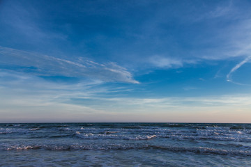 Blue sky with clouds over the sea, Sky and sea, Beautiful seasca