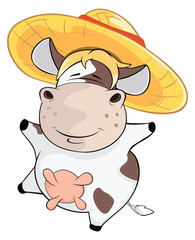 Illustration of a Cow. Cartoon Character
