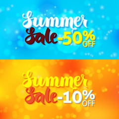 Summer Sale Promo Banners over Abstract Blurred Background