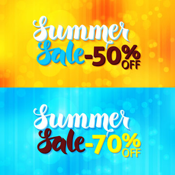 Summer Sale Web Promo Banners over Blurred Background