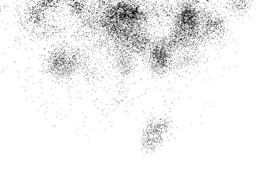 Fototapeta premium Abstract grainy texture isolated on white background. Silhouette of food flakes such as salt or almond or wheat flour spread on the flat surface or table. Top view. Dust, sand blow or bread crumbs.