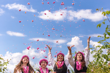Throwing roses in the air