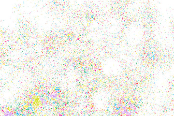 Fototapeta na wymiar Colorful celebration background with confetti isolated on white, holiday illustration. Abstract background with many splattered falling round glitter pieces. Sprinkle random pattern, confetti blow. 