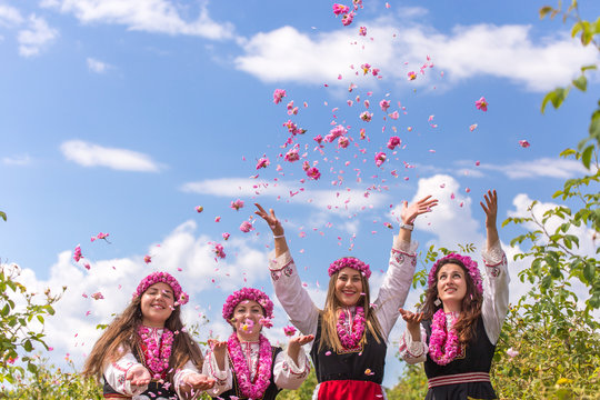 Throwing roses in the air