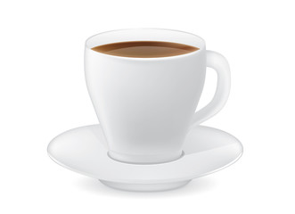 White coffee cup vector and saucer isolated on white background.