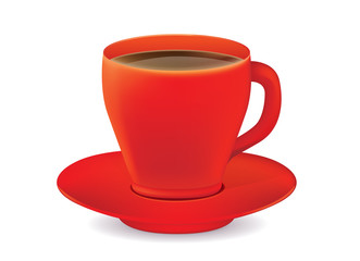 Red coffee glass vector and saucer isolated on white background.
