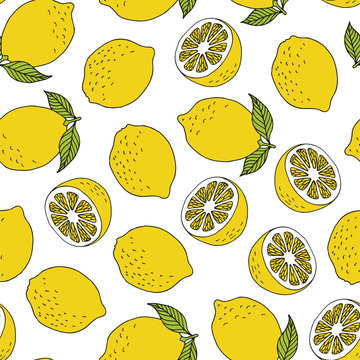 Seamless lemons hand drawn pattern
