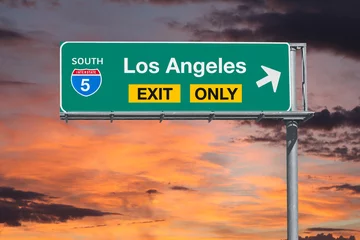 Foto op Aluminium Los Angeles Exit Only Freeway Sign with Sunrise Sky © trekandphoto