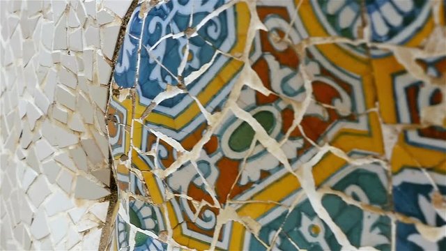 Detailed view of the houses in Antoni Gaudi's Park Guell, Barcelona, Spain