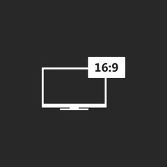 Aspect ratio 16:9 widescreen tv simple icon on background
