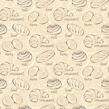 Pastry pattern, seamless background with bakery products
