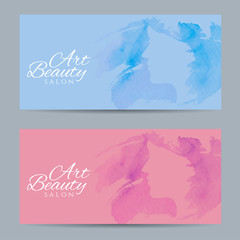 Set of banners with conceptual silhouette of a woman with hair.