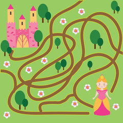 Maze game: fairytales theme. Help princess find home