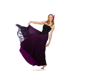 Naklejka premium Woman in purple dress isolated on white