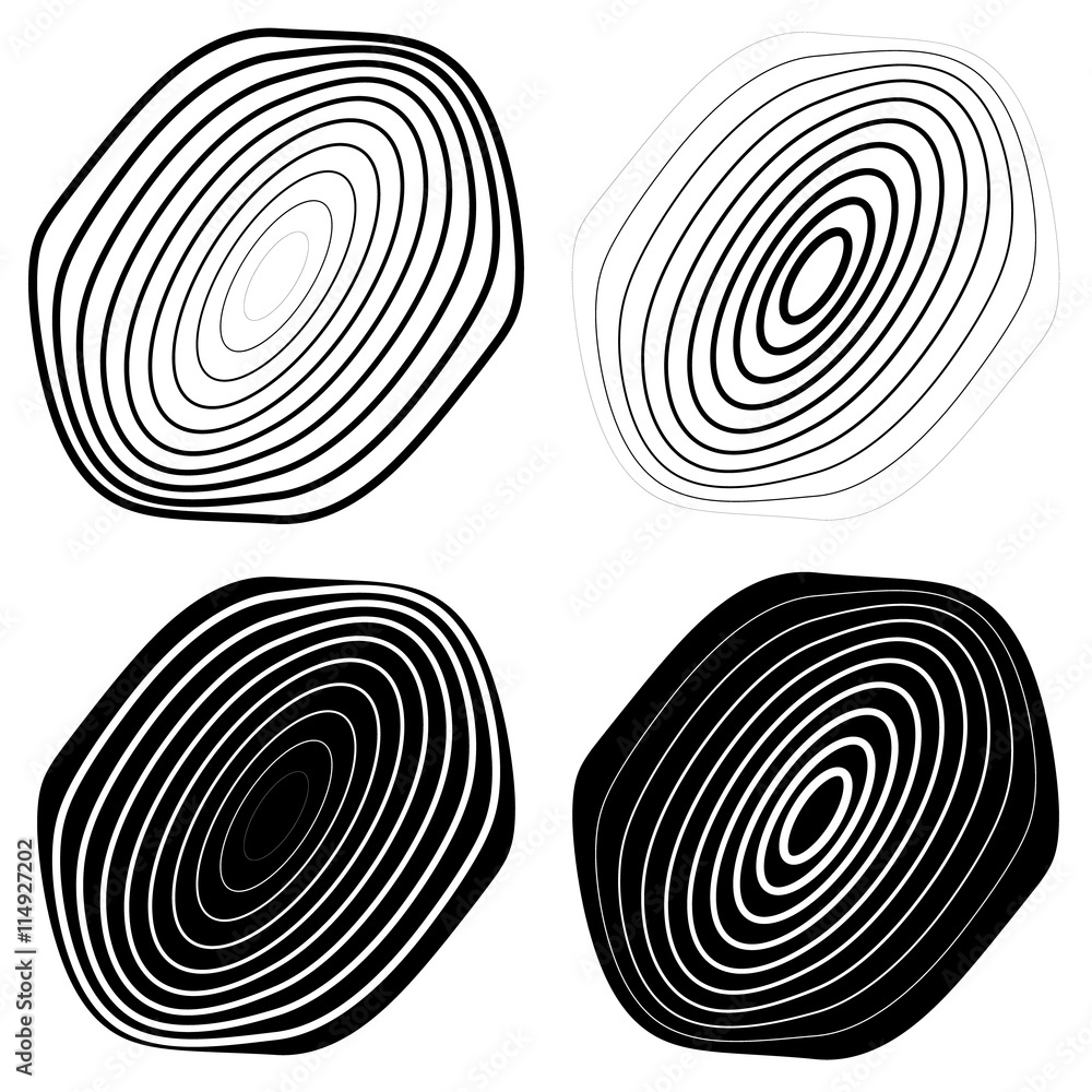 Aufkleber radial, concentric shape set. abstract monochrome graphics.