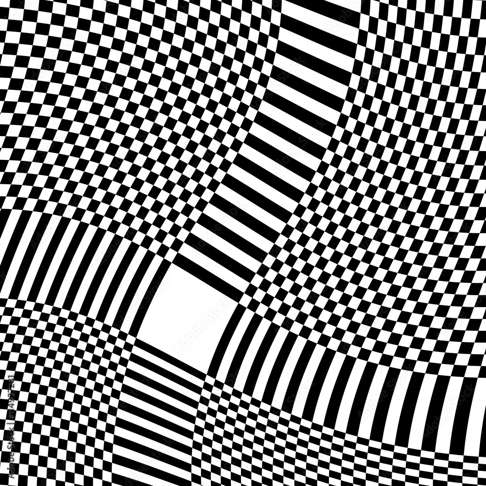 Poster checkered pattern with warp, distortion. abstract geometric illu