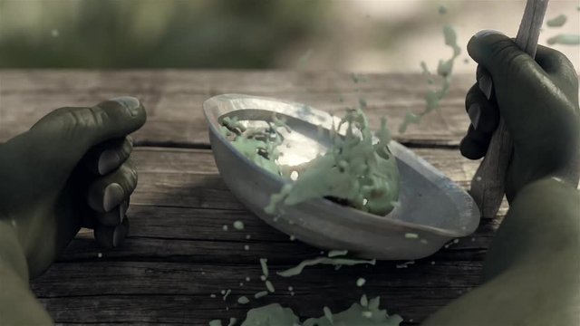 Angry orc eating soup (cg animation, full hd)