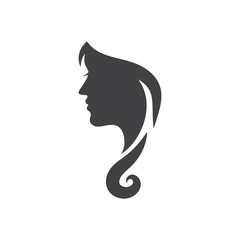  Conceptual logo silhouette of a woman with hair. Template desig