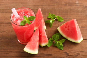 fresh water melon drink on wooden background