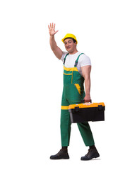 Man with toolbox isolated on the white background