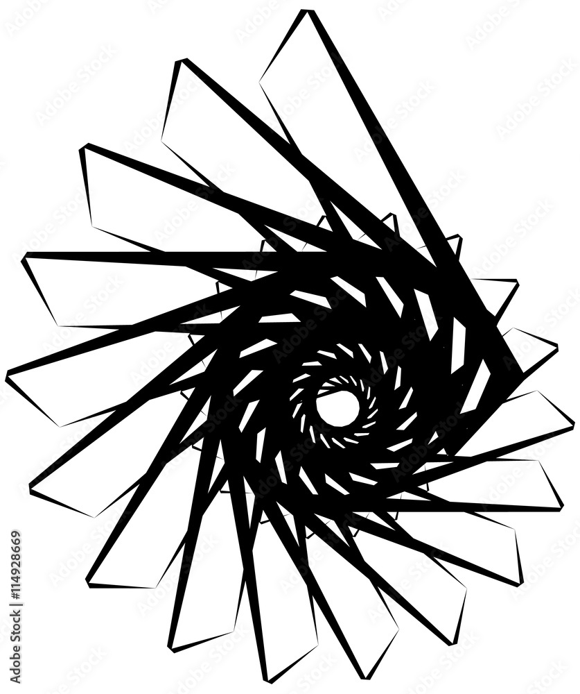 Poster geometric circular spiral. abstract angular, edgy shape in rotat