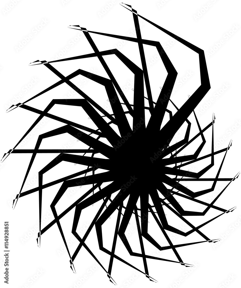 Poster geometric circular spiral. abstract angular, edgy shape in rotat