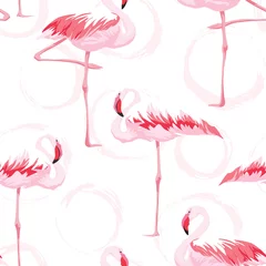 Rolgordijnen Flamingo Roze flamingo naadloos patroon