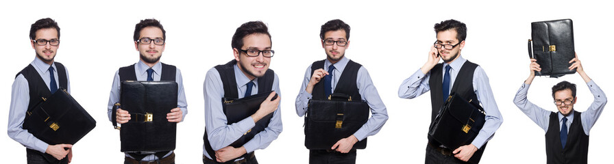 Collage of funny businessman on white